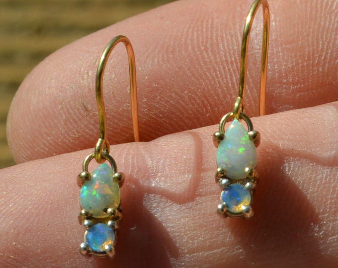 Dainty 9ct Gold and Opal Drop Earrings
