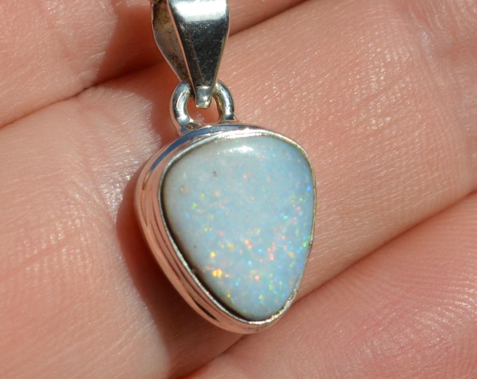 Sterling silver opal minimalist pendant, October birthstone necklace, rectangle silver pendant, crystal fire opal cabochon