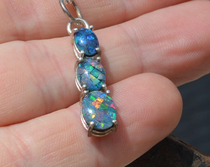 Silver and Opal Pendant, Oval Australian Opal Triplets