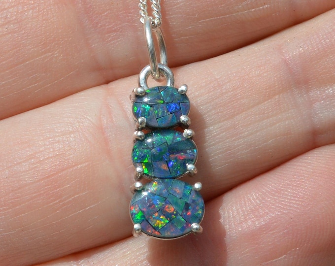 Silver and Opal Pendant, Oval Australian Opal Triplets