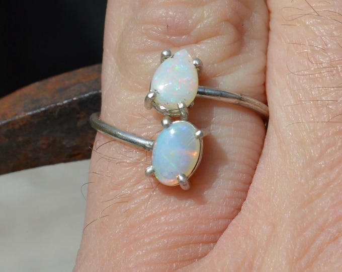 Sterling Silver Crystal Opal Ring, Adjustable
