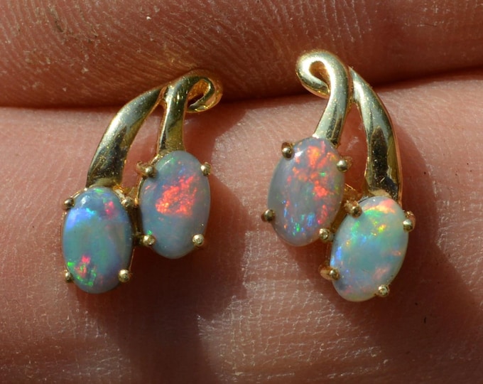 14ct Gold Semi Black Opal Stud Earrings