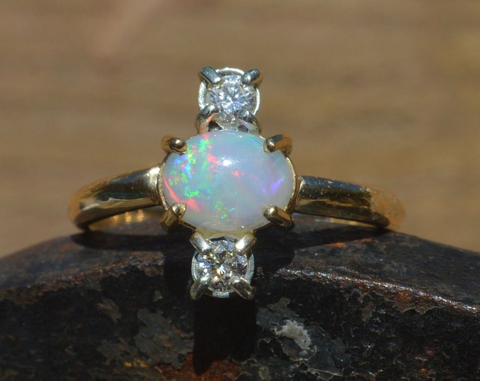 9ct Gold Australian Crystal Opal and Diamond Ring, Unique