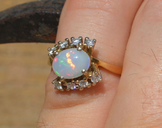 Vintage 14ct Gold Australian Opal and Diamond Cocktail Ring