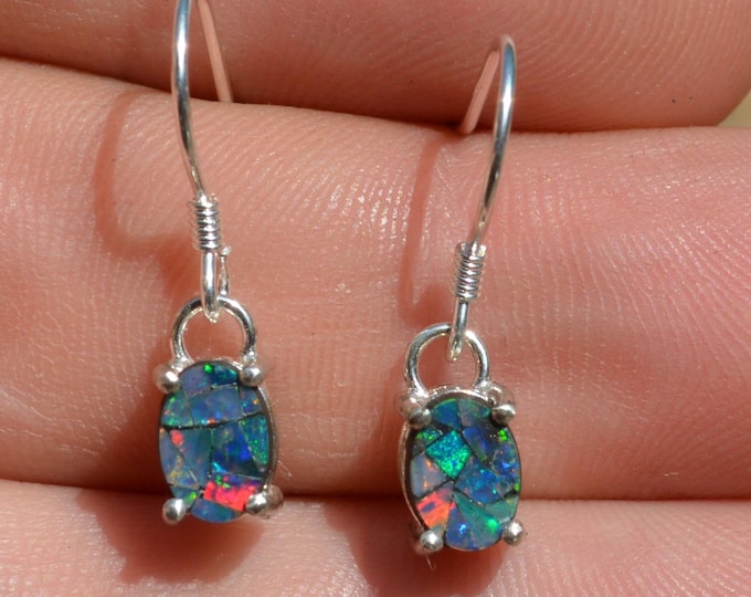 Sterling Silver Triplet Opal Dangle Earrings, Oval