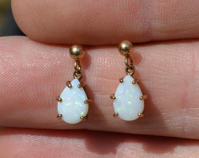 Teardrop 9ct Gold and Australian Opal Drop Earrings