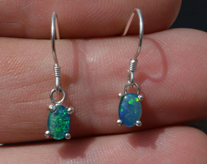 Sterling Silver Triplet Opal Dangle Earrings, Oval