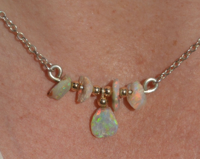 Sterling Silver and Rough Australian Crystal Opal Necklace, Unique