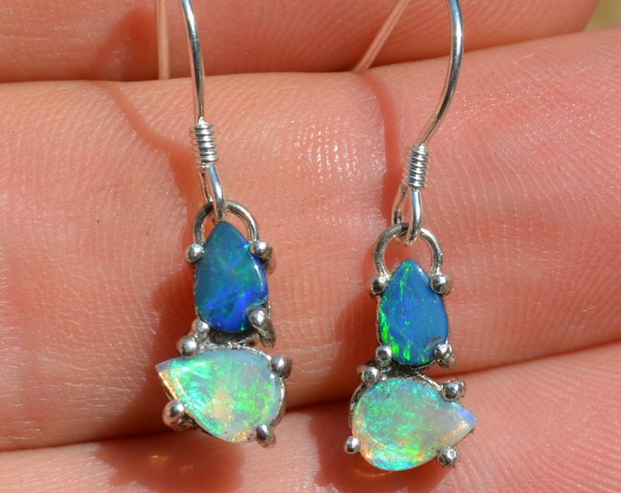 Silver and Teardrop Opal Drop Earrings