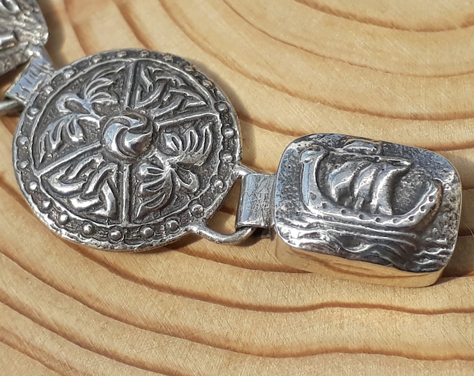 Vintage Sterling Silver Iona Viking Ship Bracelet