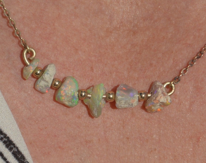 9ct Gold Australian Opal Necklace, Lightning Ridge Crystal Opal