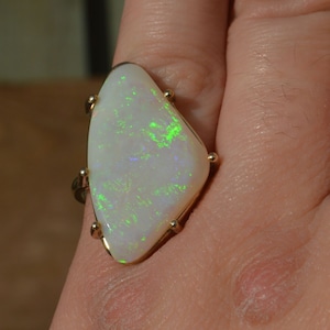 Handmade 9ct Gold Green Australian Opal Ring, Abstract Coober Pedy Opal