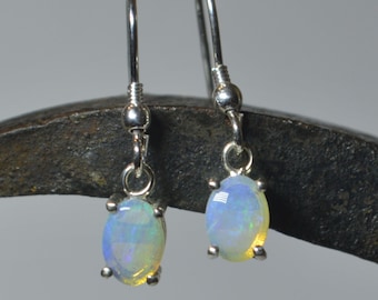 Silver and Opal Dangle Earrings, Blue and Green Crystal Opals, Australian Opal Drop Earrings, October Birthstone