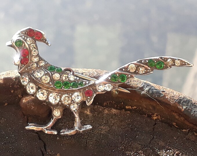 Antique Silver Paste Pheasant Brooch, Feather Pheasant Hen Pin, Brooch Gifts For Her, Rare Suffragette Hunting Pin, Unique Brooch Gift