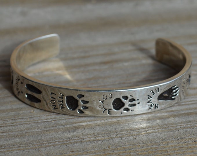 Zuni Fetish Paw Print Bangle, Solid Sterling Silver