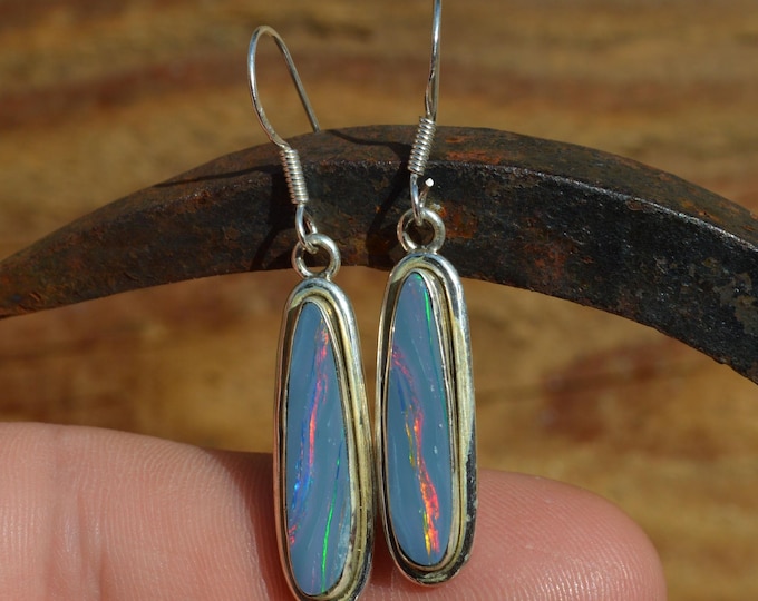 Sterling Silver Opal Doublet Drop Earrings, Long