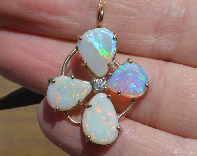 9ct Gold Australian Opal and Diamond Pendant