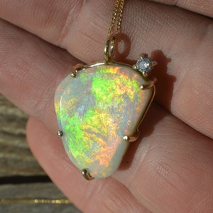 Large 9ct Gold Australian Opal and Diamond Pendant