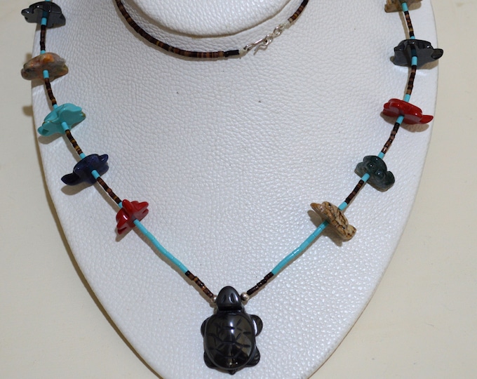 Zuni Turtle Fetish Turquoise, Agate and Silver