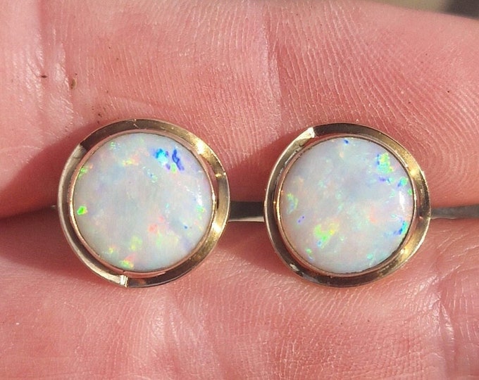 Large Round 9ct Gold Australian Opal Stud Earrings