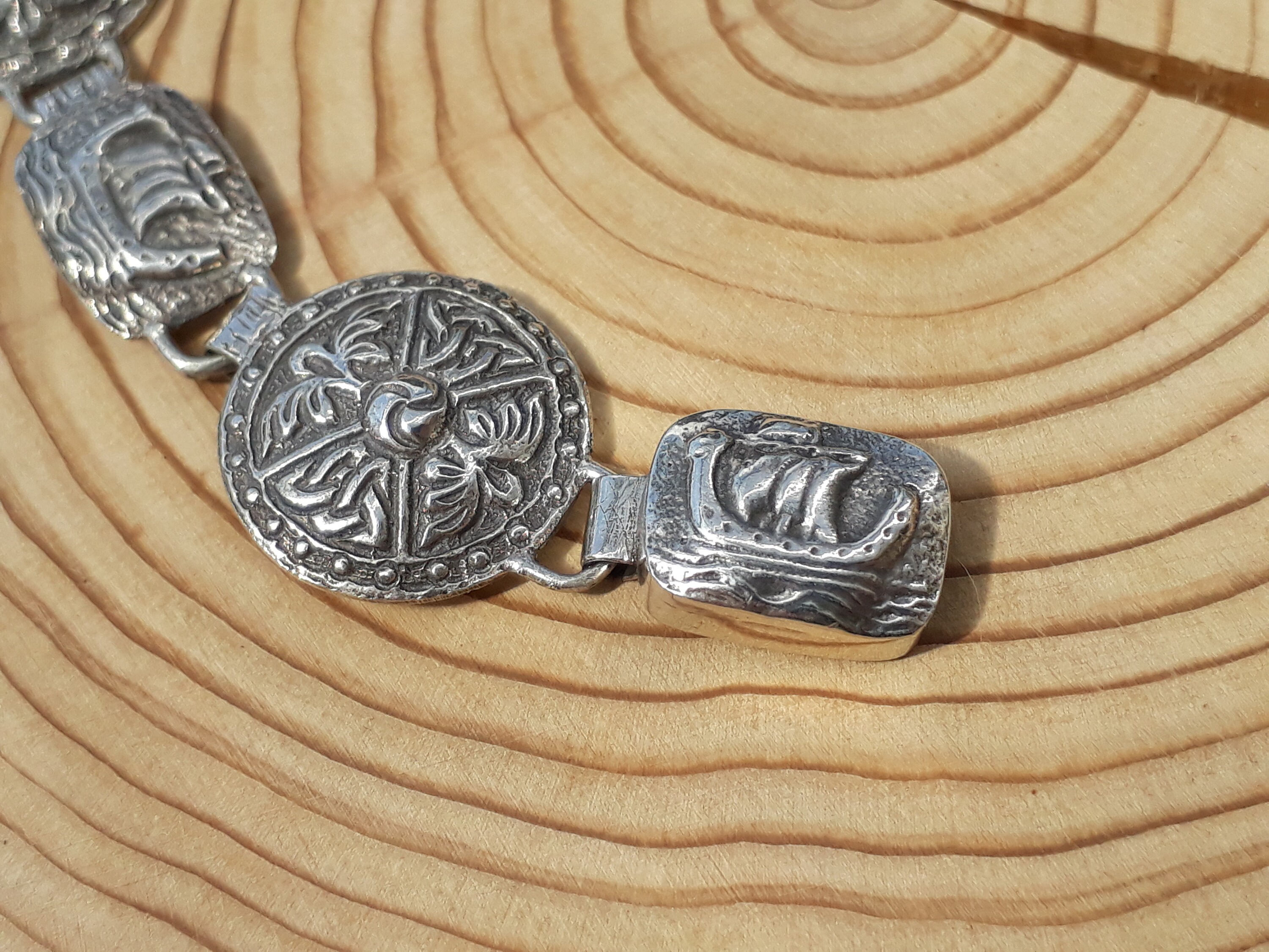 Iona Sterling Silver Viking Ship and Shield Bracelet, Joseph Cook & Son