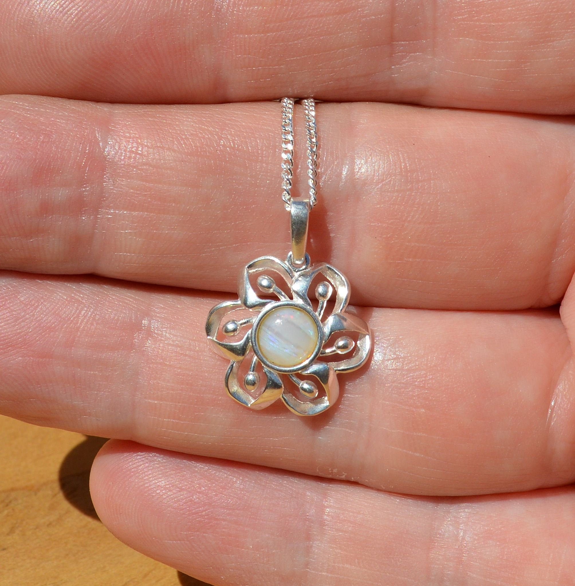 Silver and Opal Flower Pendant