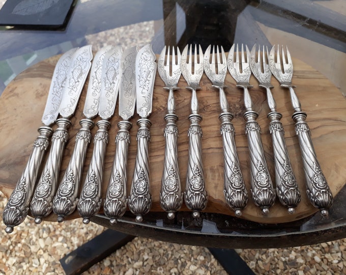 Julius Lemor '800' Silver Fish Knives and Forks, 6 Place Settings, Antique Silver