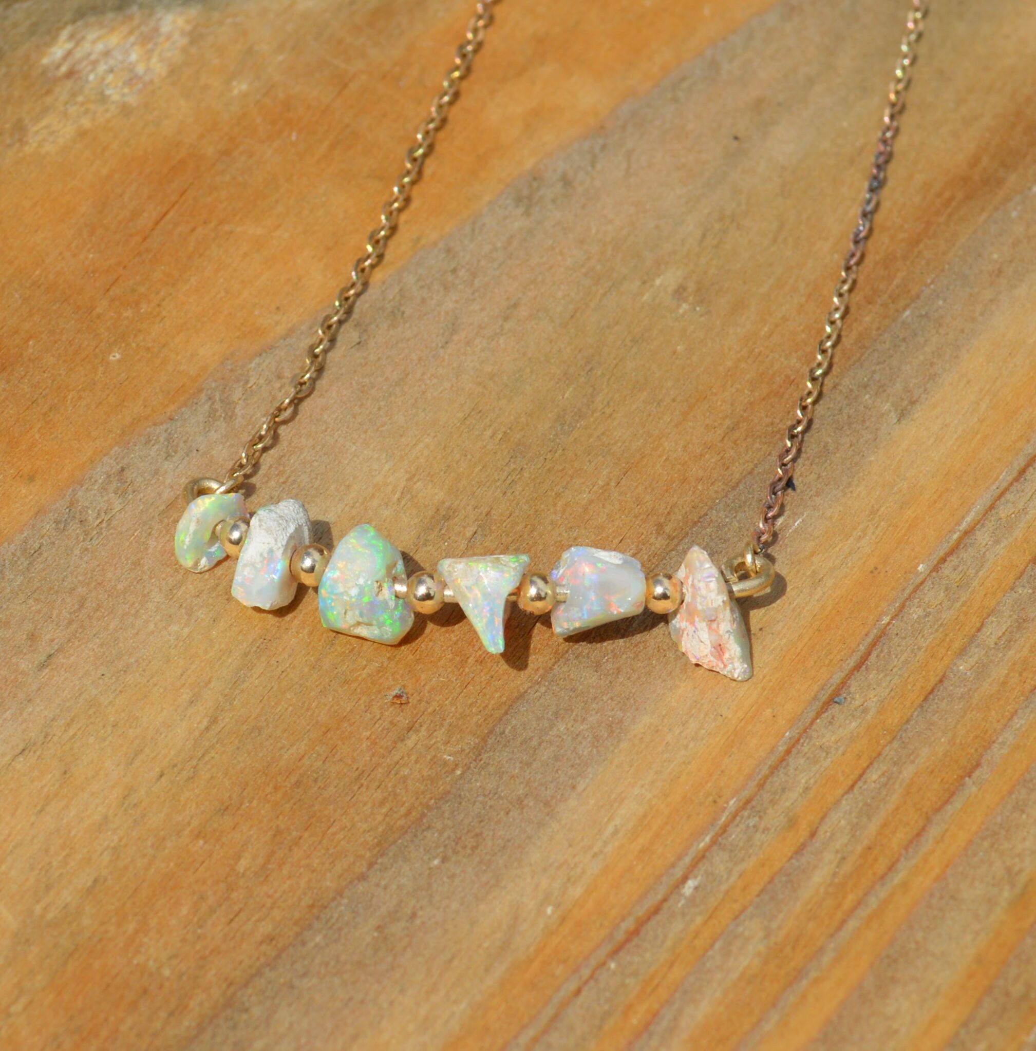9ct Gold Australian Opal Necklace, Lightning Ridge Crystal Opal