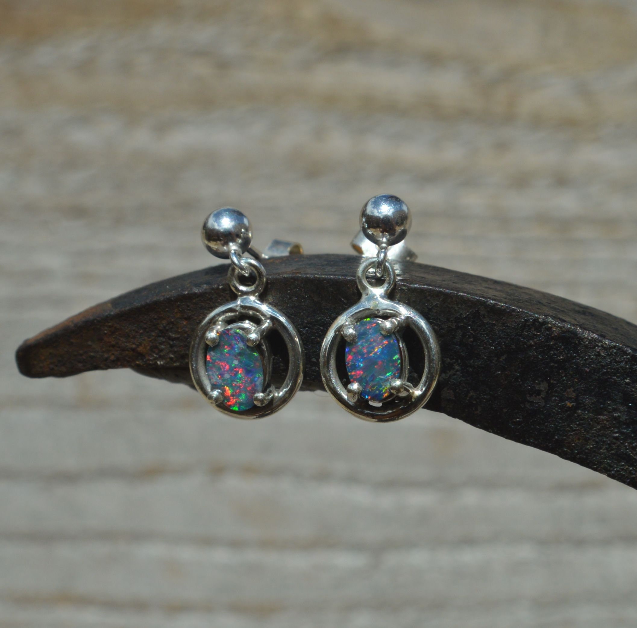 Silver Teardrop Opal Doublet Drop Earrings Australian Opal | Etsy