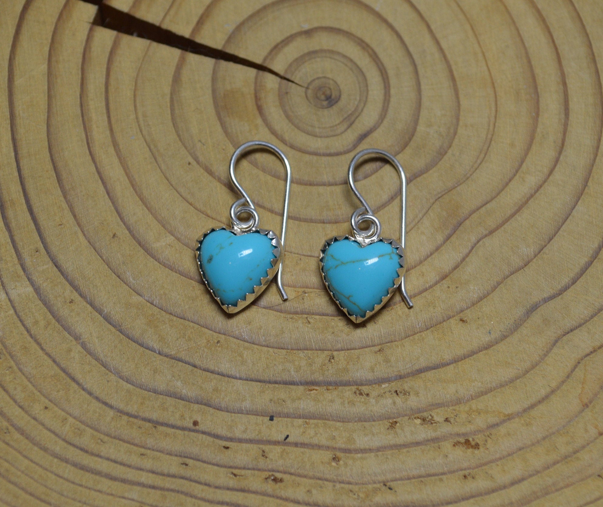 Silver Turquoise Heart Drop Earrings