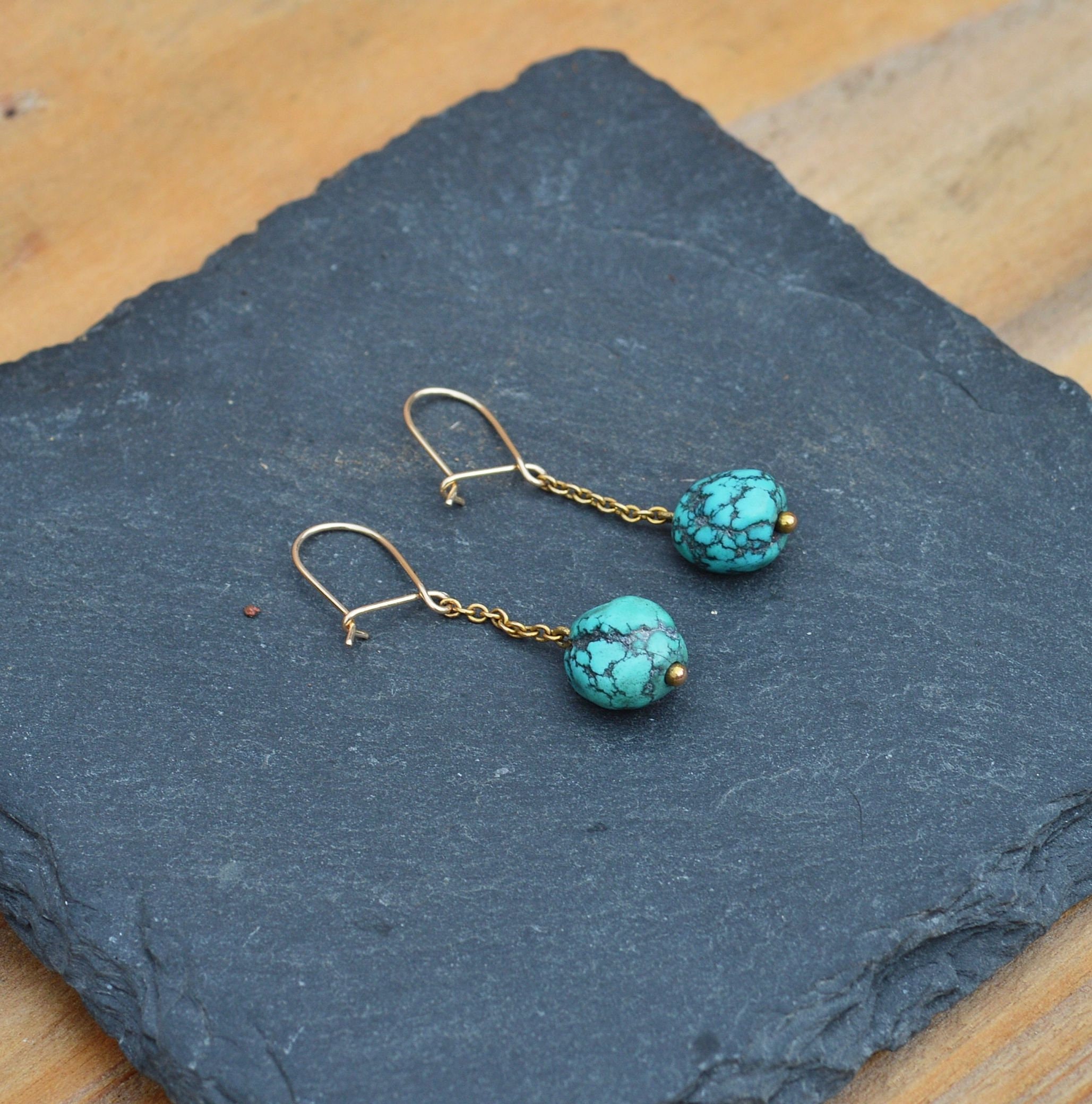 Antique Ct Gold Turquoise Earrings