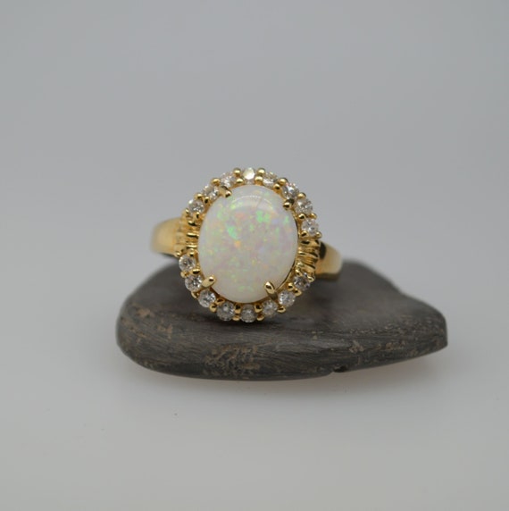 Large 9ct Gold Australian Opal and Diamond Ring, O