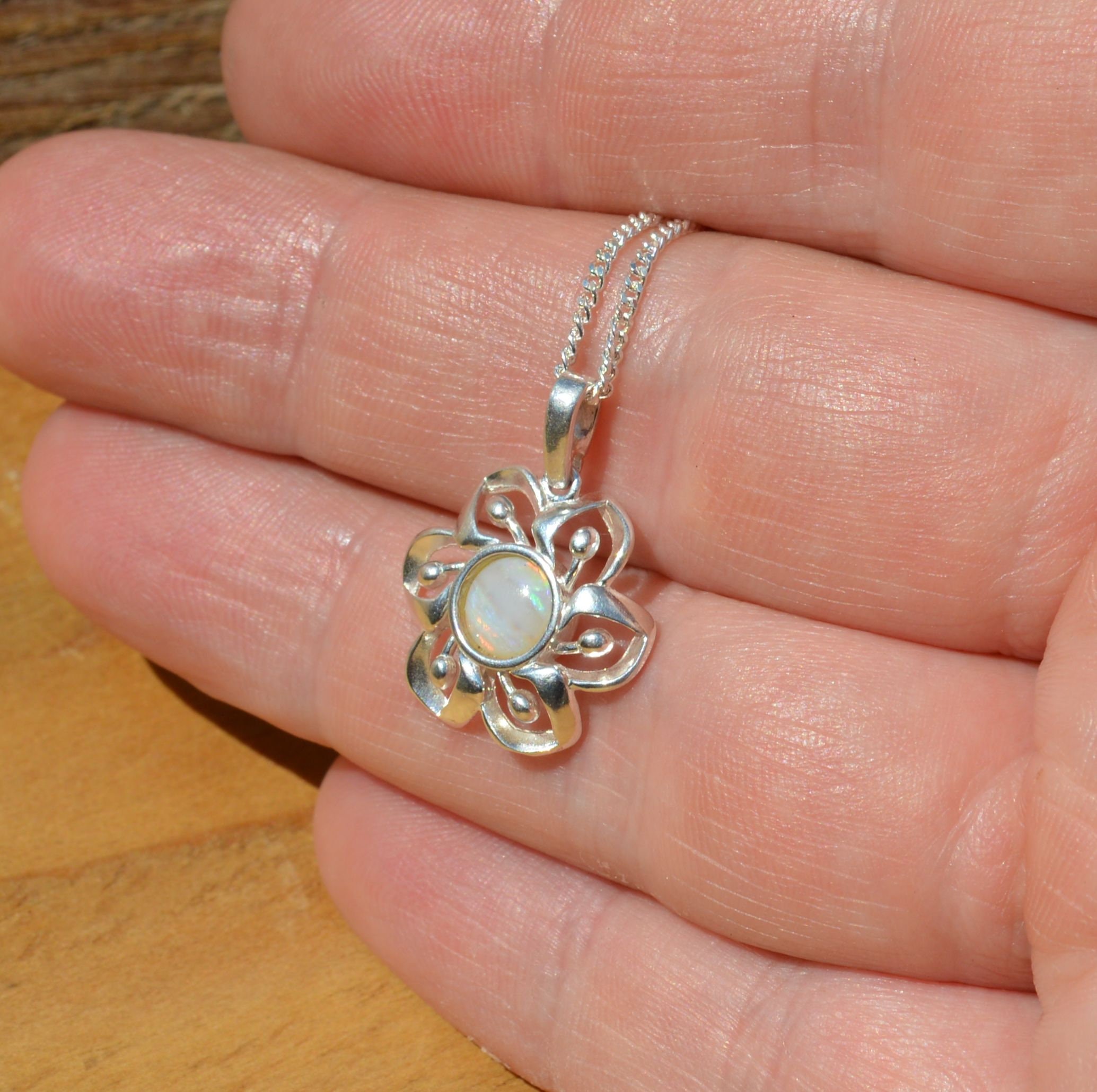Silver and Opal Flower Pendant