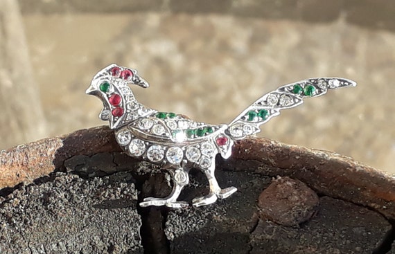 Antique Silver Paste Pheasant Brooch, Feather Phe… - image 3