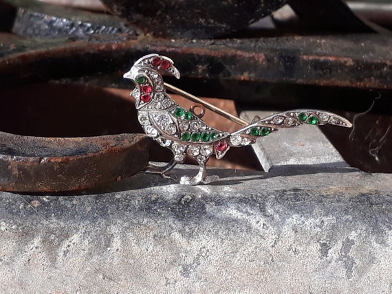 Antique Silver Paste Pheasant Brooch, Feather Phe… - image 7