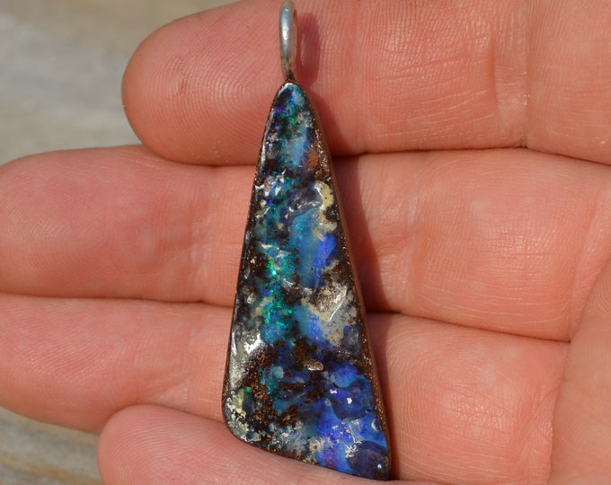 Large Silver Boulder Opal Pendant, Australian Opal