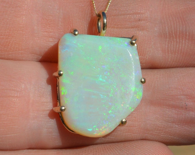 9ct Gold Green Australian Opal Pendant, Handmade Opal Drop