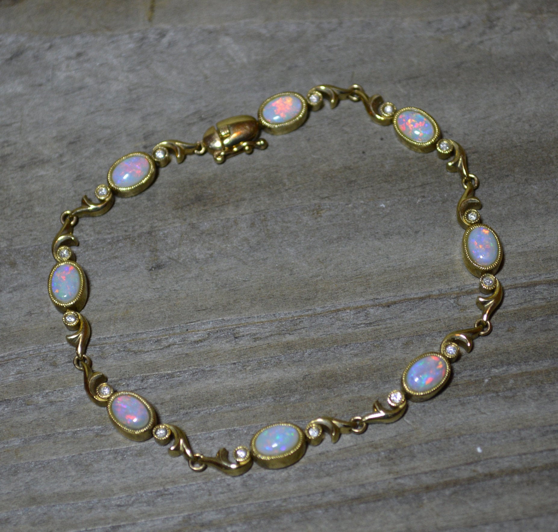 9ct Gold Opal and Diamond Bracelet, Australian Opals