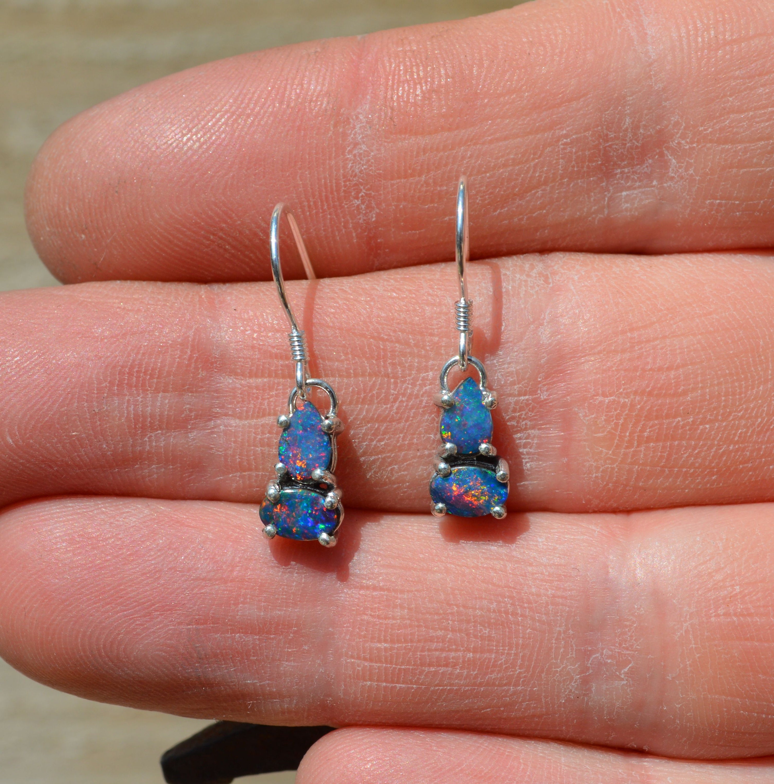 Blue opal dangle earrings outlet