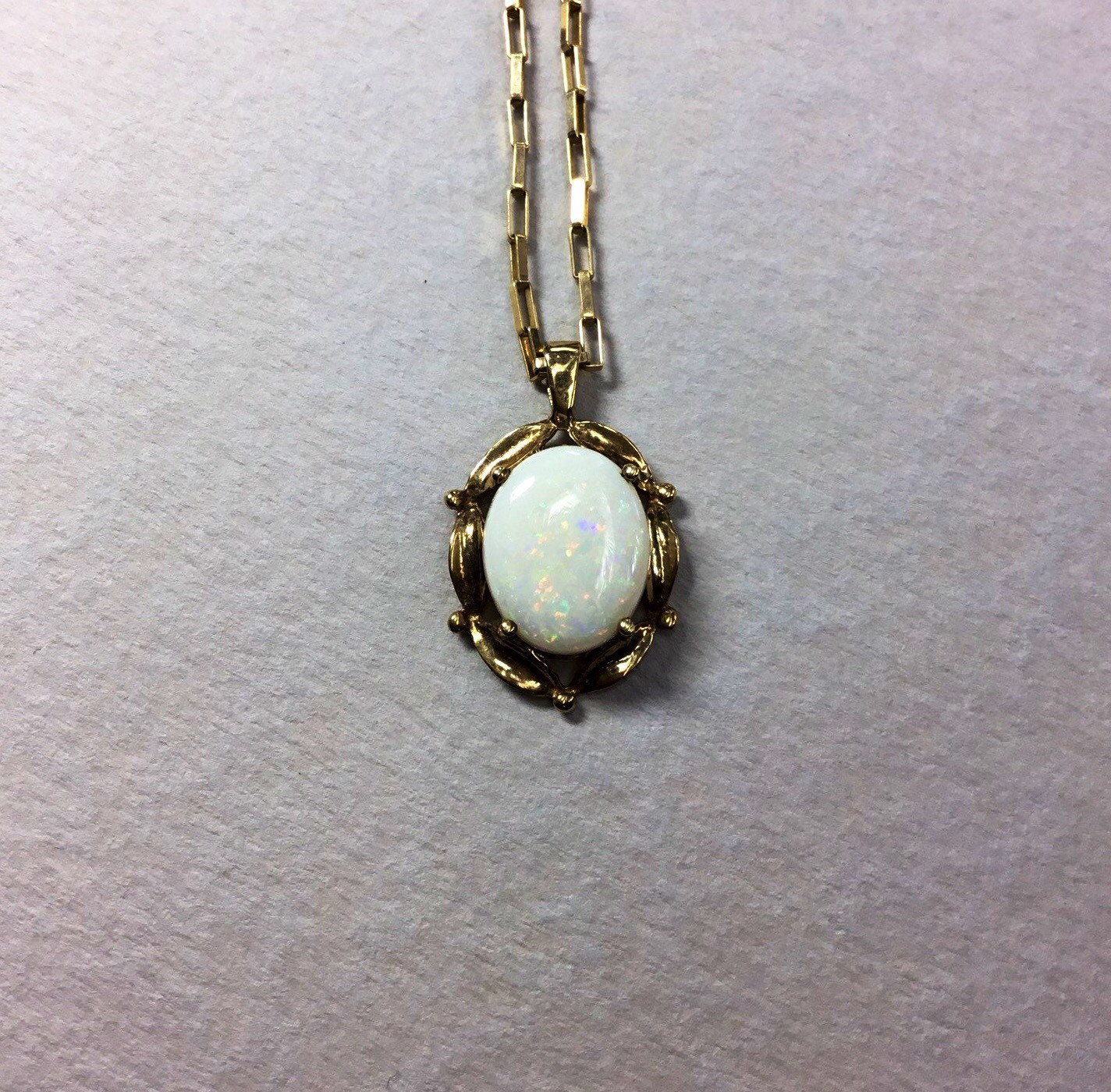 Opal 9ct Gold Oval Pendant and Chain, Traditional