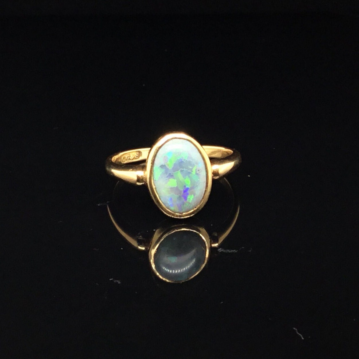 Antique 18ct Gold Black Opal Ring Solid Australian Black Opal