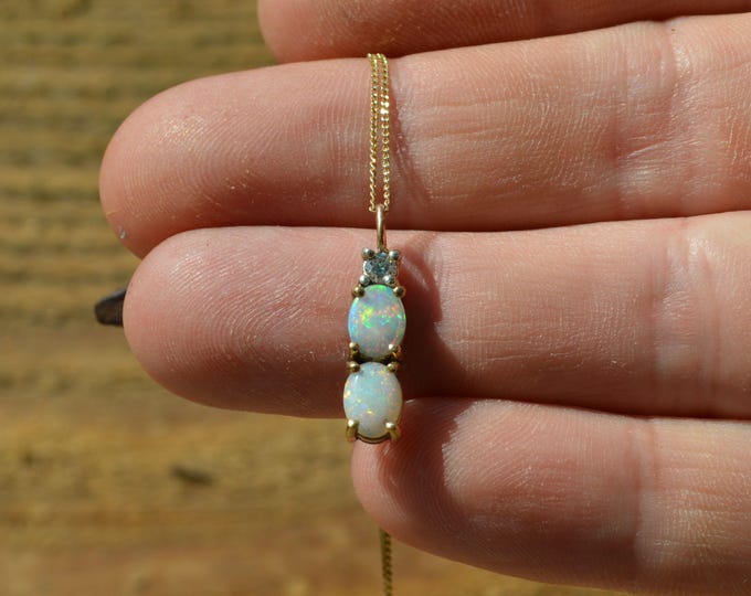 9ct Gold Oval Australian Crystal Opal and Diamond Pendant