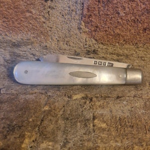 Antique Sterling Silver and Mother Of Pearl Folding Fruit Knife, Sheffield c1896