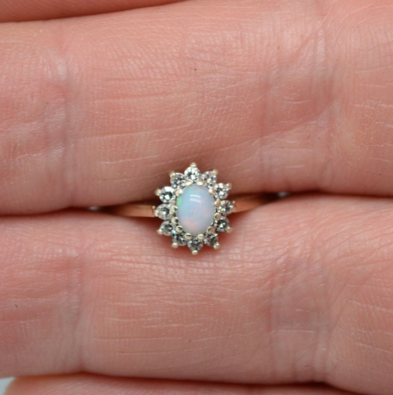 Dainty 9ct Gold Australian Opal Halo Ring, Opal Pr