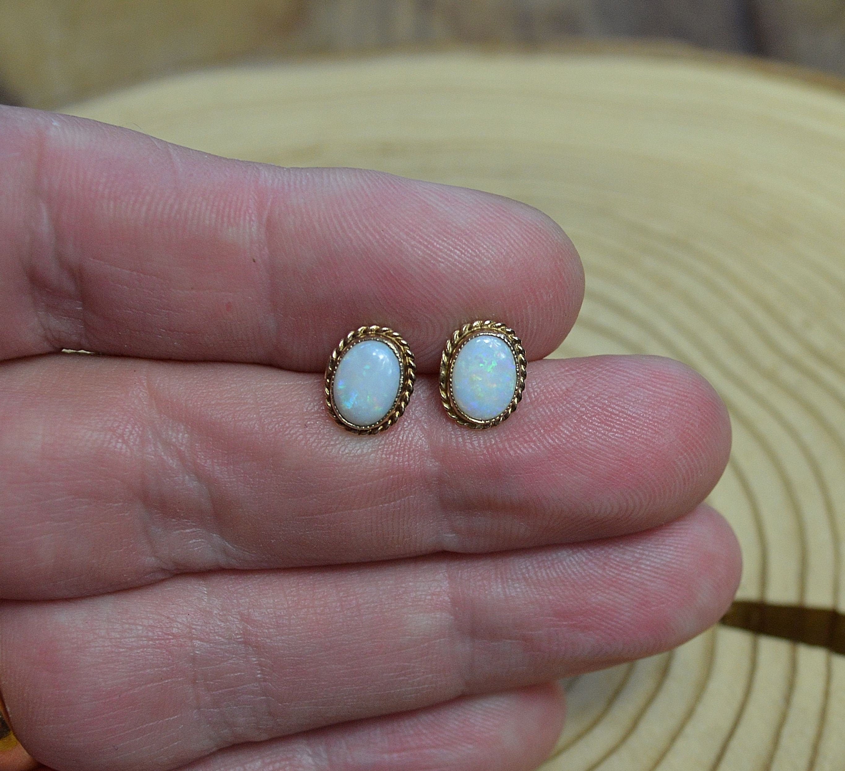 Handmade Gold Australian Fire Opal Stud Earrings