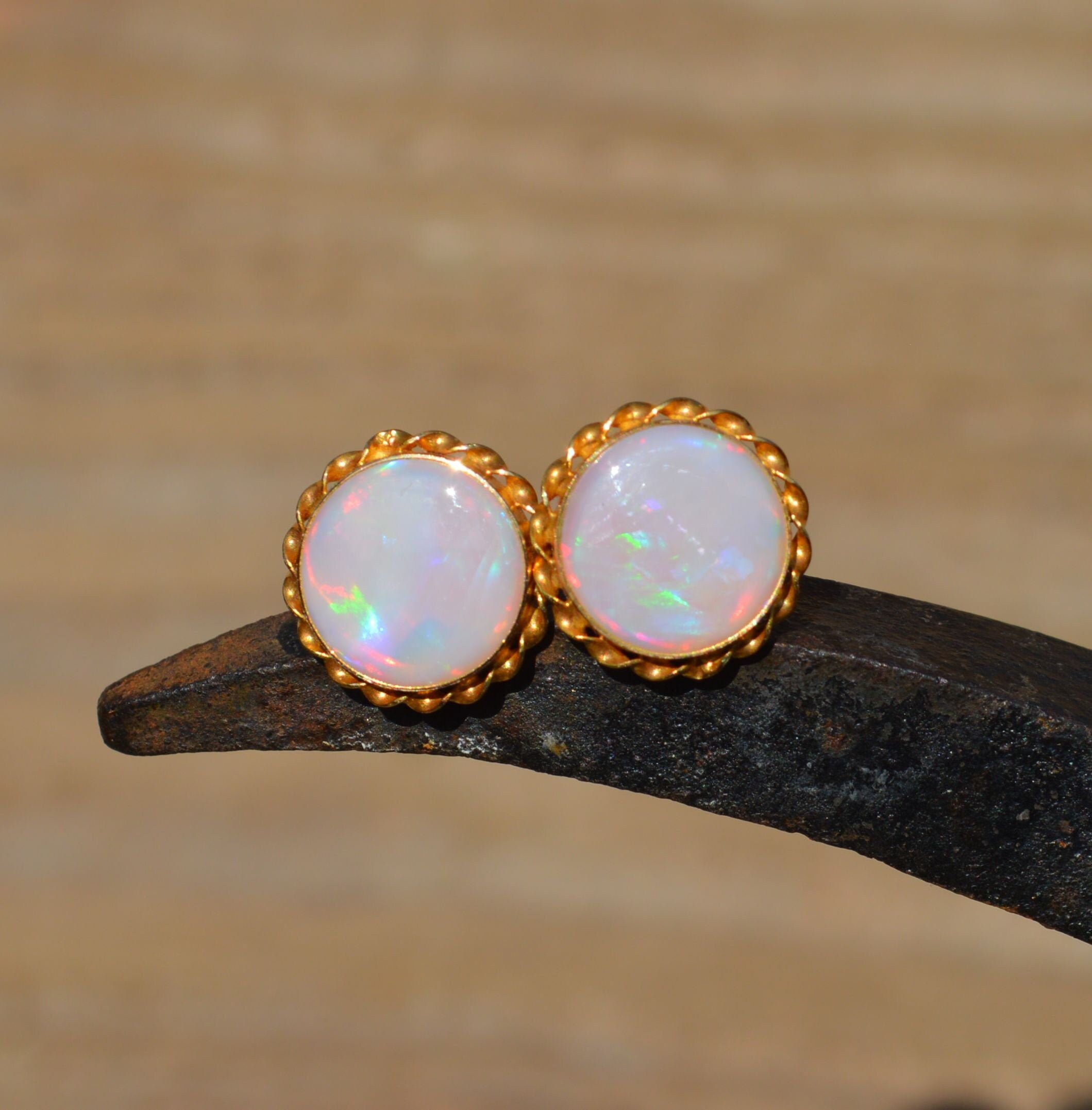 Layaway Listing B. T Large 9ct Gold Opal Stud Earrings, Round