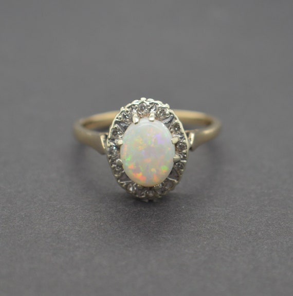 9ct Gold Opal and Diamond Cluster Ring Australian Opal | Etsy