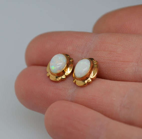 Sapphire and Opal Earrings Cluster Stud Solid 9 Carat Yellow Gold Studs Sapphire and Opal Earrings Cluster Stud Solid 9 Carat Yellow Gold Studs