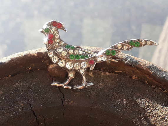 Antique Silver Paste Pheasant Brooch, Feather Phe… - image 1