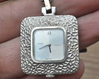 Vintage Seiko Pendant Watch and Sterling Silver Chain, Gifts For Her, Seiko Necklace Watch